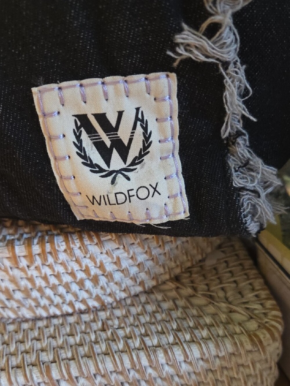 Wildfox Black Frayed Patchwork Denim Tote with White Trim - Picture 3 of 3